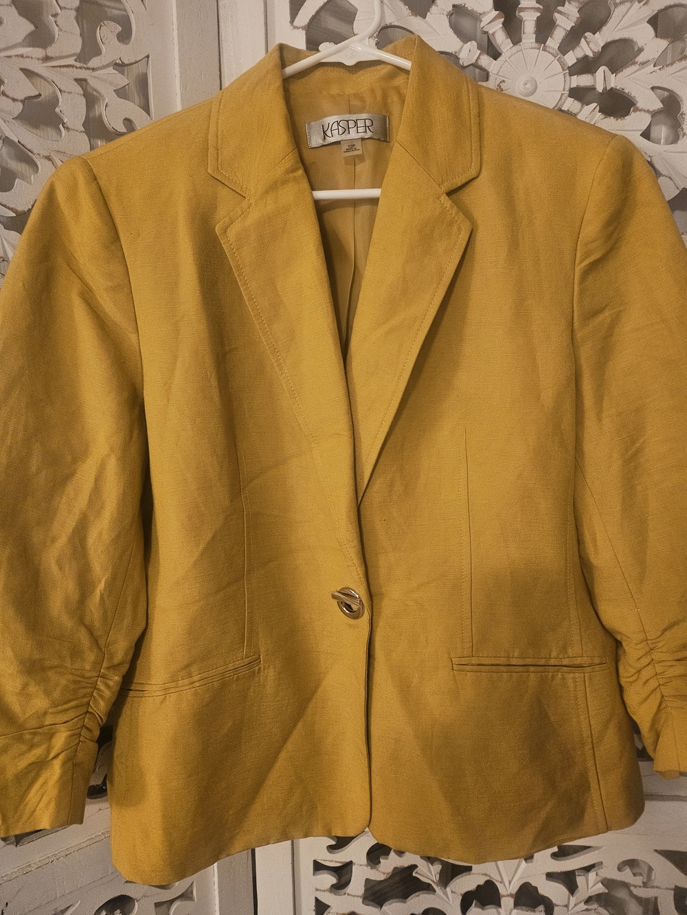Kasper Linen Y2K Yellow Single-Button Blazer